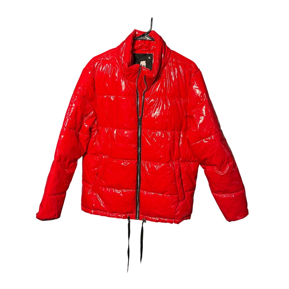 American Stitch Mens Red High Shine Puffer Jacket Glossy Quilted Coat Size M
